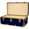 Embossed Vinyl Trunk Large, Navy Blue With Antique Brass Trim - Storage - 2