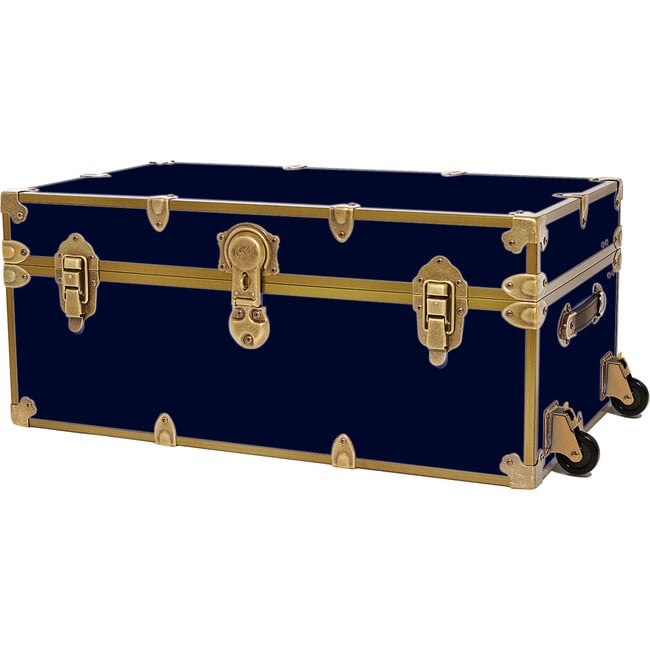 Embossed Vinyl Trunk Large, Navy Blue With Antique Brass Trim - Storage - 4