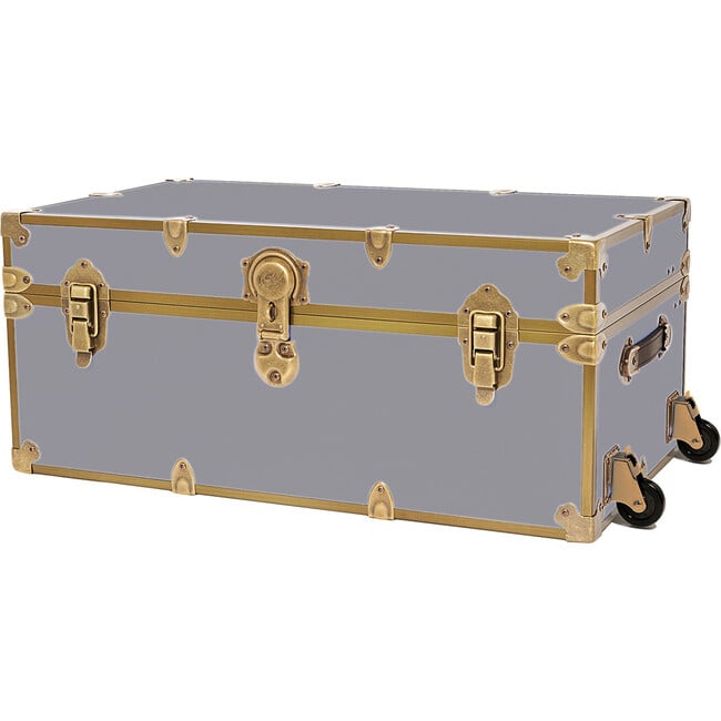 Embossed Vinyl Trunk Large, Gray With Antique Brass Trim - Storage - 4