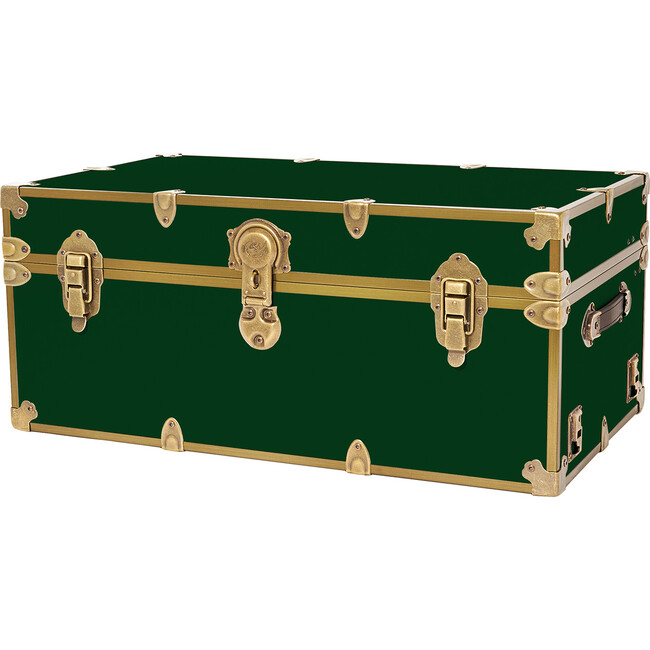 Embossed Vinyl Trunk Large, Forest Green With Antique Brass Trim