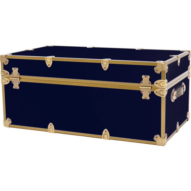 Embossed Vinyl Trunk Large, Navy Blue With Antique Brass Trim - Storage - 5