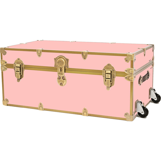 Embossed Vinyl Trunk Large, Pink With Antique Brass Trim - Storage - 4