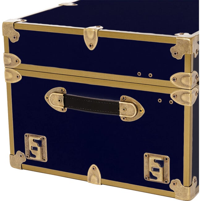 Embossed Vinyl Trunk Large, Navy Blue With Antique Brass Trim - Storage - 6