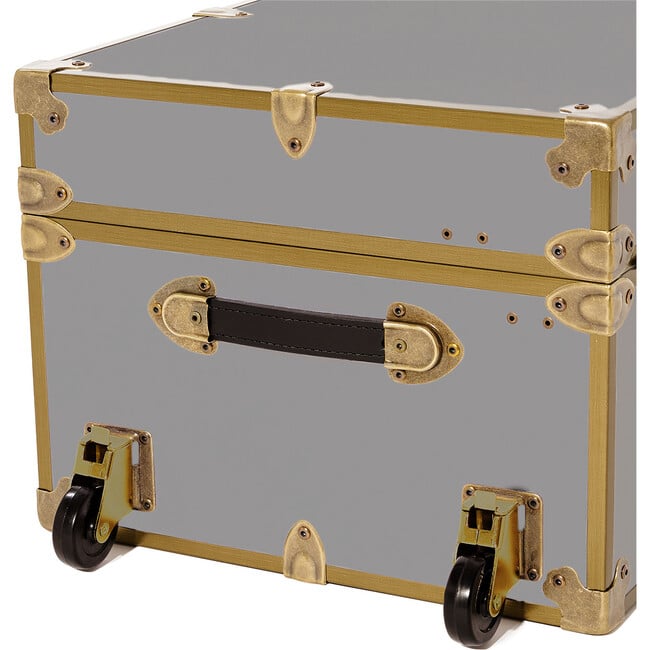 Embossed Vinyl Trunk Large, Gray With Antique Brass Trim - Storage - 7