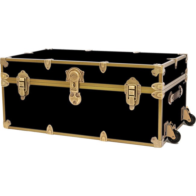 Embossed Vinyl Trunk Large, Black With Antique Brass Trim - Storage - 4