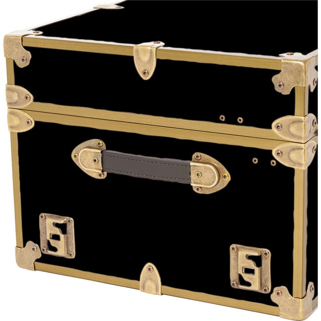 Embossed Vinyl Trunk Large, Black With Antique Brass Trim - Storage - 6