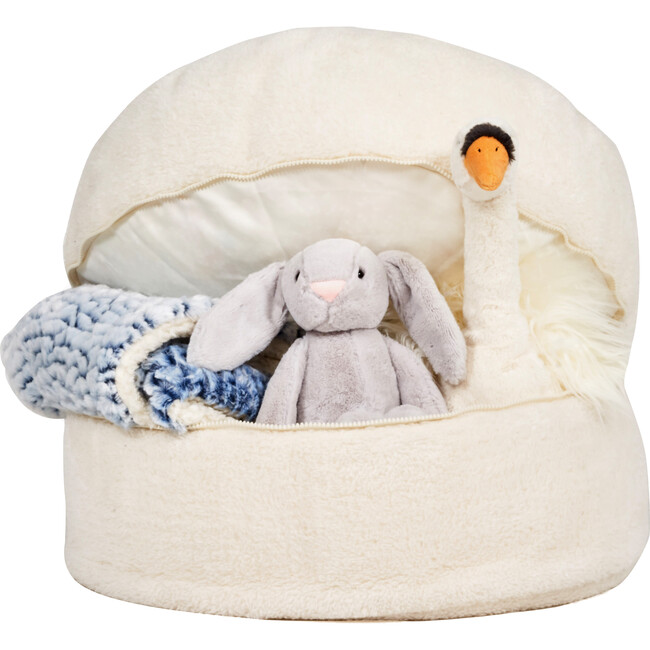 Exposed Zipper Sherpa Storage Pouf, Vanilla Bean - Storage - 2