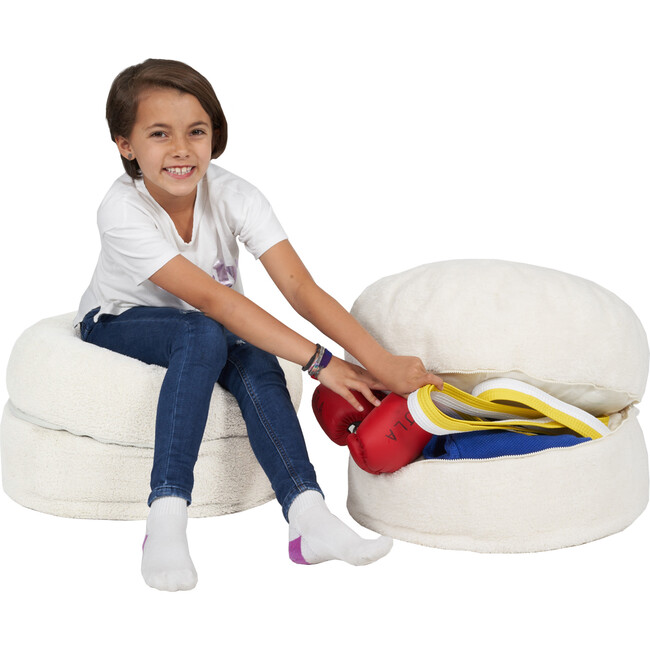 Exposed Zipper Sherpa Storage Pouf, Vanilla Bean - Storage - 4