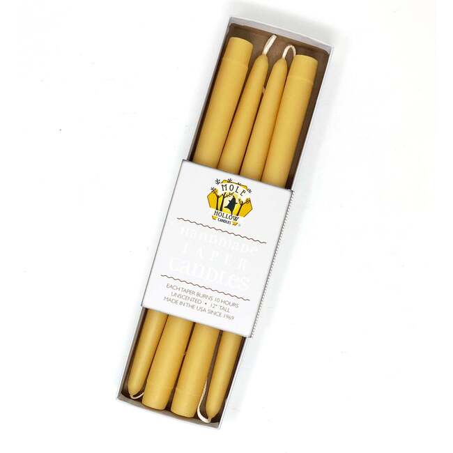 12" Taper Candle  Set, Natural Beeswax