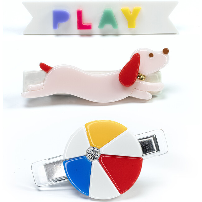 Wiener Dog & Colorful Ball Alligator Clips