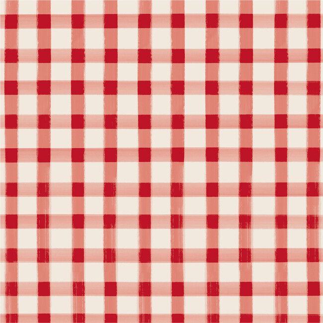 Red Painted Check Beverage Napkin, Set of 20