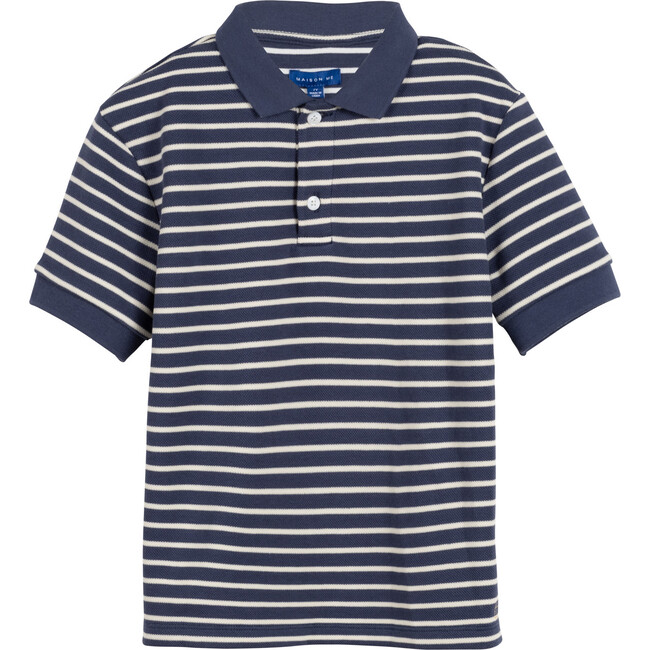 Silas Shirt, Navy & Ecru Stripe - Polo Shirts - 1