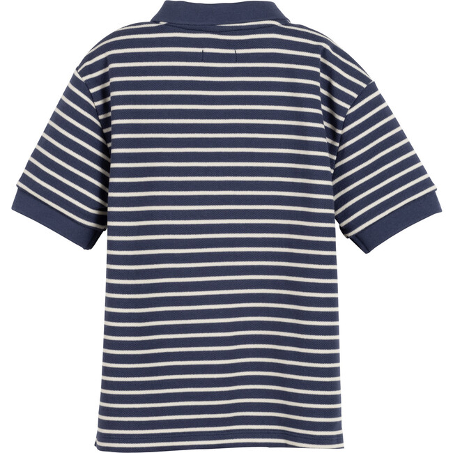 Silas Shirt, Navy & Ecru Stripe - Polo Shirts - 2