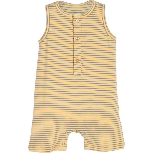 Baby Vincent Romper, Yellow & Denim Stripe - Rompers - 1
