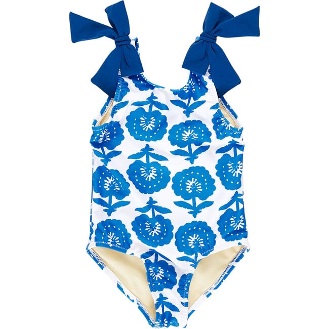 Shelly Scoop Neck Lower Back Suit, Blue Flower Bud