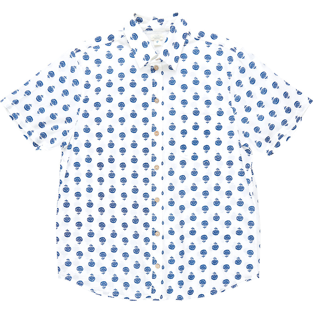 Mens Jack Short Sleeve Shirt, Navy Small Flower - Shirts - 1
