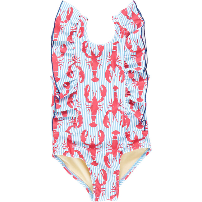 Katniss Full Ruffle Shoulder Print Suit, Lobster Stripe