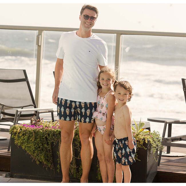 Mens Velcro Back Pocket Swim Trunk, Navy Soft Serve - Swim Trunks - 2