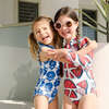 Shelly Scoop Neck Lower Back Suit, Blue Flower Bud - One Pieces - 3