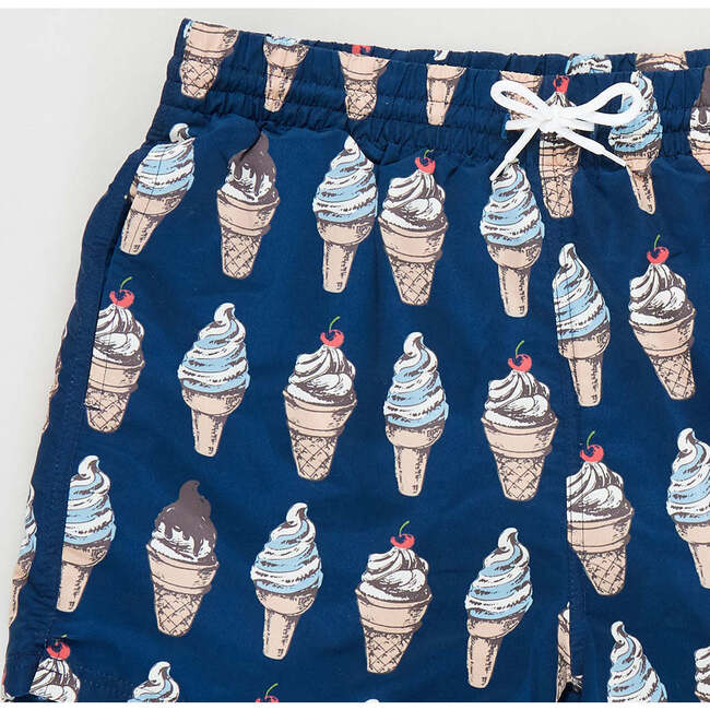 Mens Velcro Back Pocket Swim Trunk, Navy Soft Serve - Swim Trunks - 3