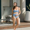 Women's Courtney High Waist Swim Bottom, Blue Flower Bud - Two Pieces - 2