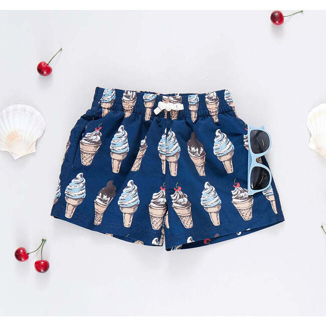 Velcro Back Pocket Swim Trunk, Navy Soft Serve - Swim Trunks - 4