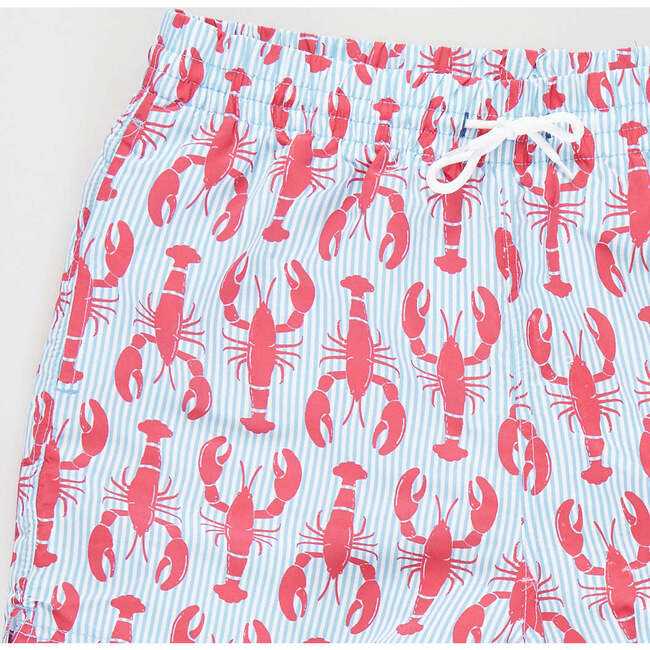 Mens Velcro Back Pocket Print Swim Trunk, Lobster Stripe - Swim Trunks - 4