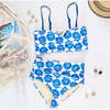 Women's Courtney High Waist Swim Bottom, Blue Flower Bud - Two Pieces - 4