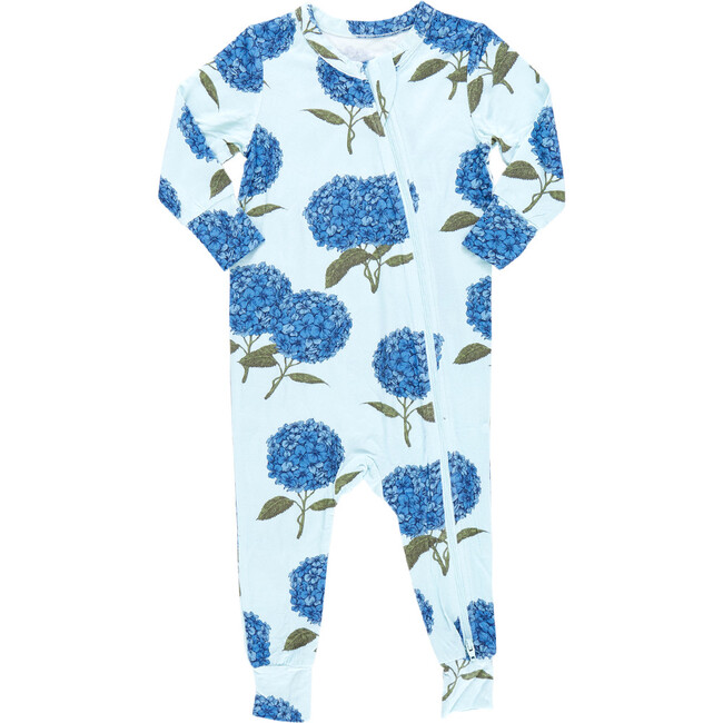 Baby Bamboo Short Sleeve Romper, Light Blue Hydrangeas