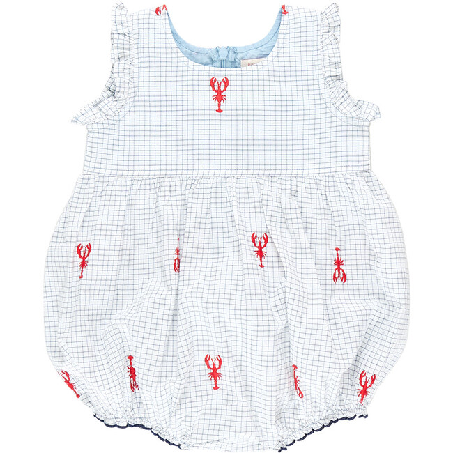 Baby Girls Kelsey Ruffle Print Bubble, Lobster Check - Onesies - 1