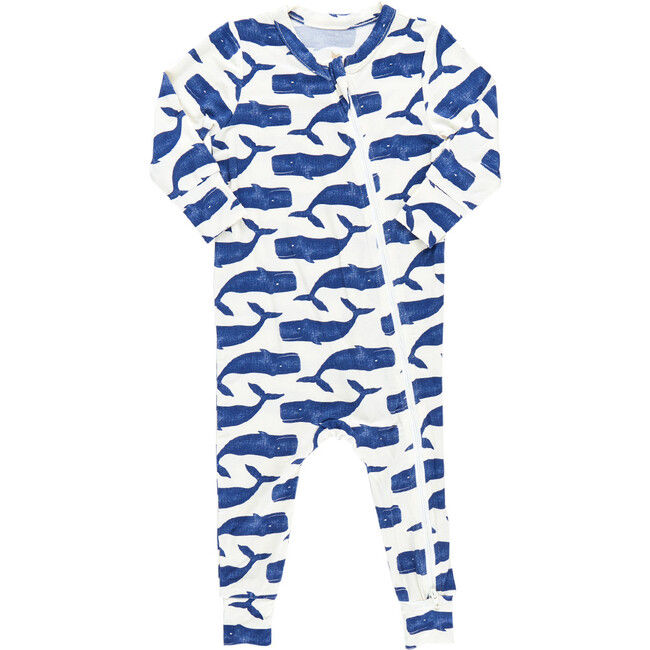 Baby Bamboo Short Sleeve Romper, Blue Whales