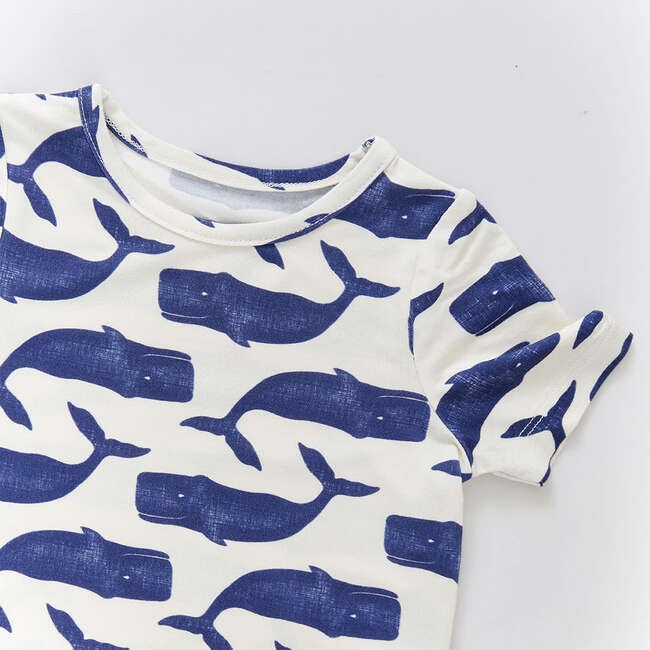 Bamboo Short Sleeve Pajama Set, Blue Whales - Pajamas - 4