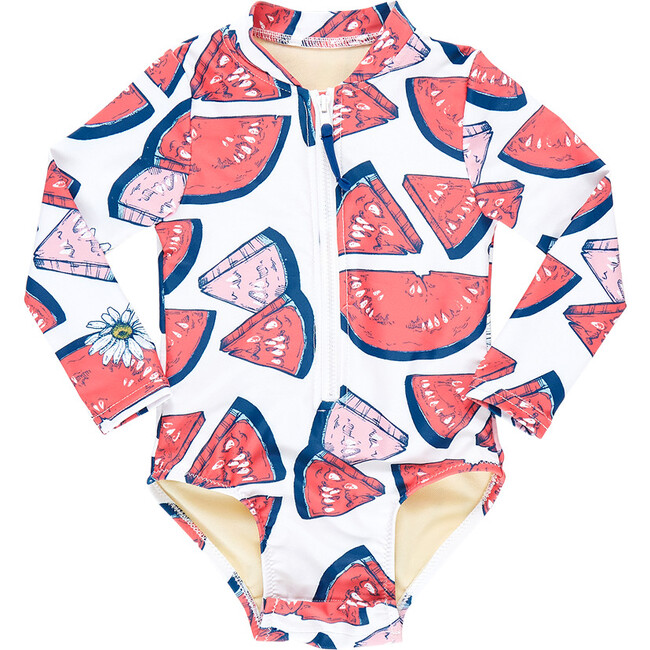 Baby Girls Arden 3/4 Zipper Front Long Sleeve Print Suit, Watermelon Puzzle
