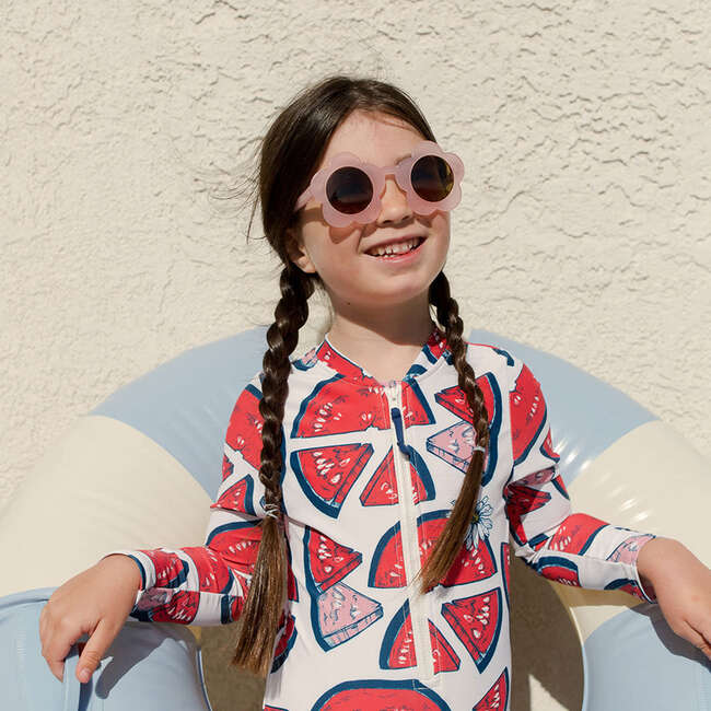 Arden 3/4 Zipper Front Long Sleeve Print Suit, Watermelon Puzzle - One Pieces - 2