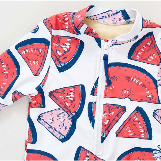 Baby Girls Arden 3/4 Zipper Front Long Sleeve Print Suit, Watermelon Puzzle - One Pieces - 2