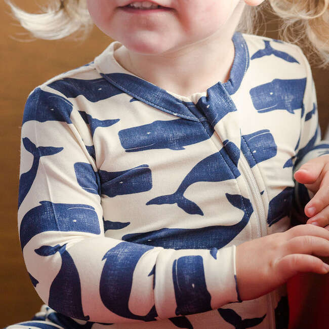 Baby Bamboo Short Sleeve Romper, Blue Whales - Rompers - 3