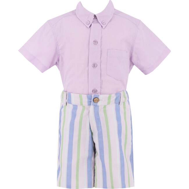 Positano Button Front Boy Set, Lavender Stripe - Mixed Apparel Set - 1