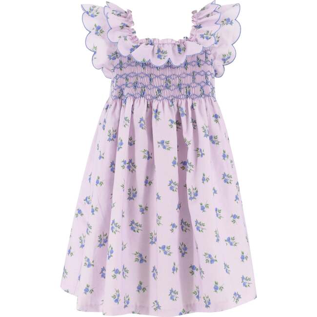 Positano Girls Flutter Sleeve Dress, Lavender Floral - Dresses - 1