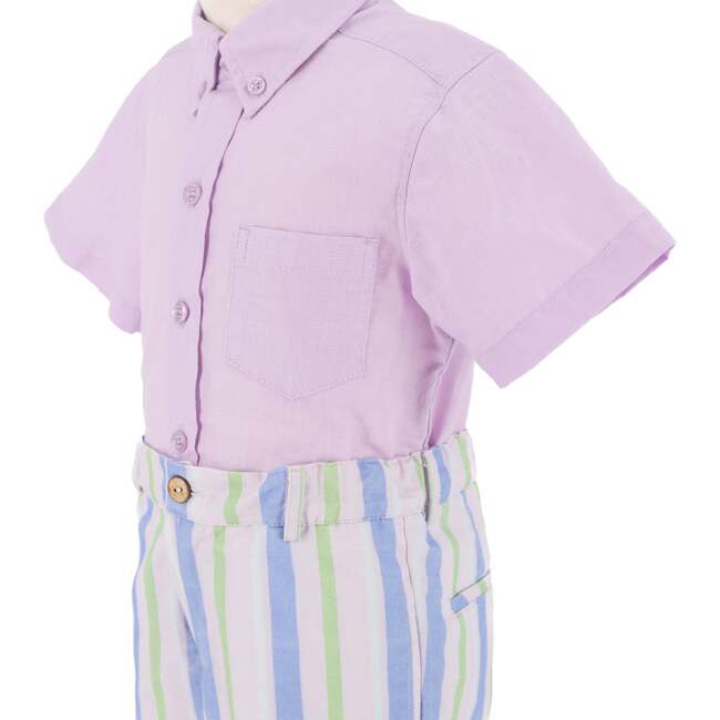 Positano Button Front Boy Set, Lavender Stripe - Mixed Apparel Set - 3