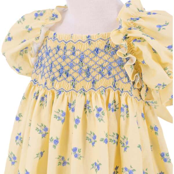 Little Girl's Yellow and White Ditsy Floral Flutter Sleeve Sun