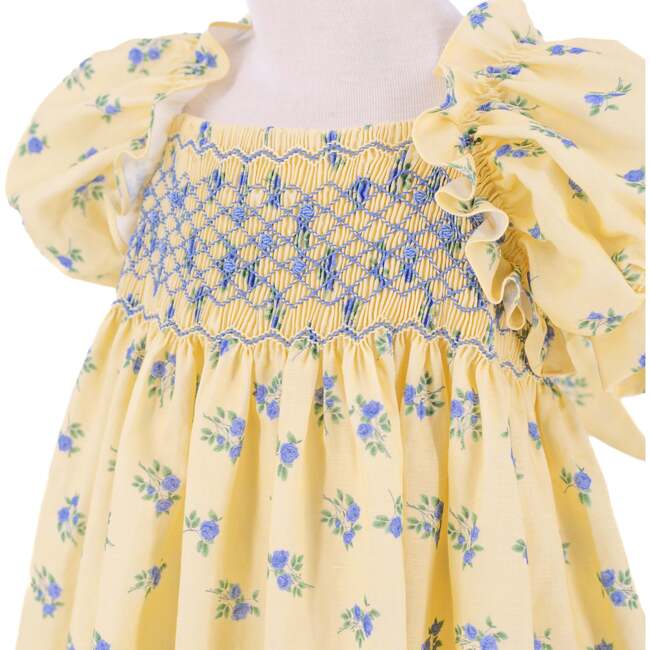 Positano Girl Puff Sleeve Dress, Yellow Floral - Dresses - 3