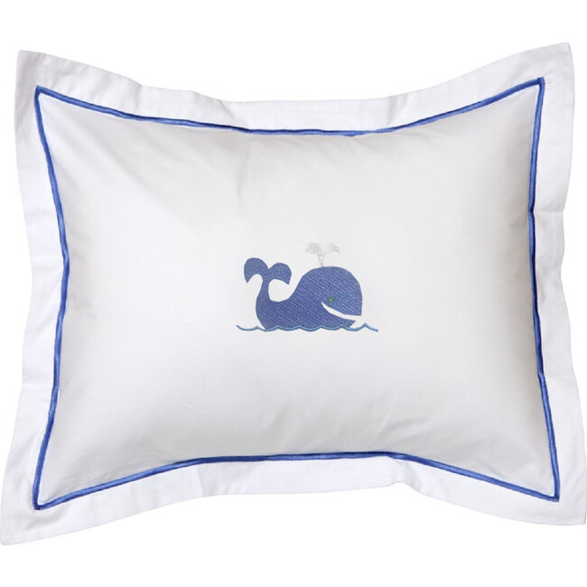 Monogrammable Boudoir Whale Pillow Cover, White And Blue