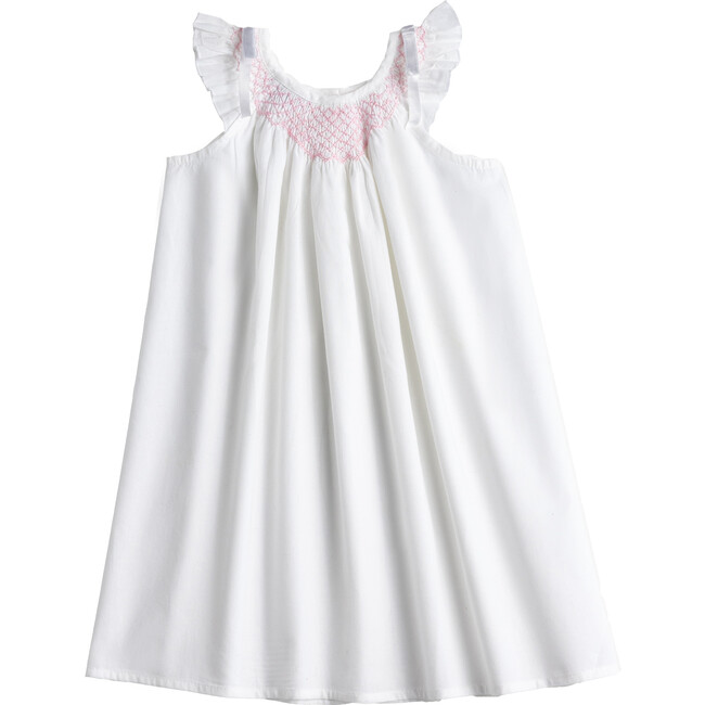 Mathilde Smocked Ruffle Sleeve Dress, White And Pink