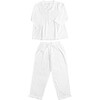 Caroline Ruffle Neck And Hemline Embroidered Pajamas, White - Pajamas - 1 - thumbnail