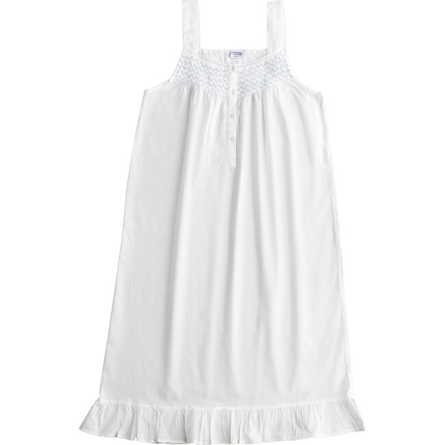 Women's Vicki Smocked Sleeveless Nightgown, White And Blue
