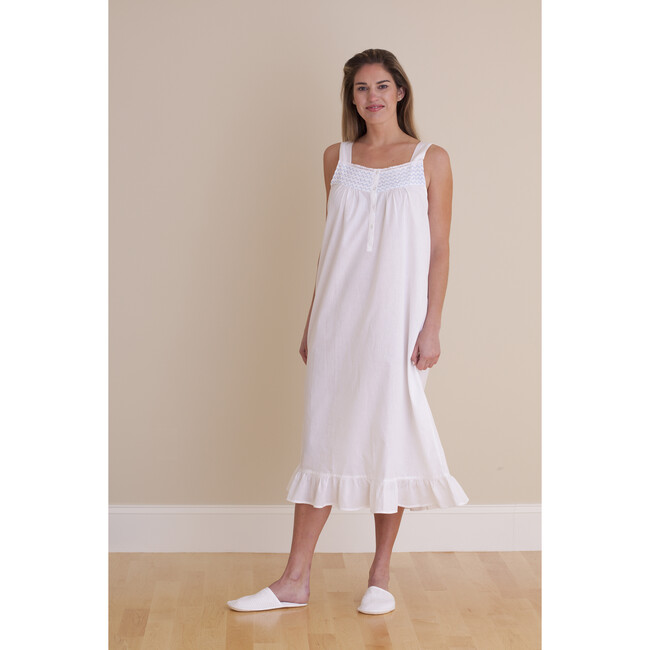 Women's Vicki Smocked Sleeveless Nightgown, White And Blue - Nightgowns - 3