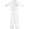 Lizzie Cotton Embroidered Pajamas, White/Navy - Pajamas - 3 - thumbnail