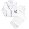 Lizzie Cotton Embroidered Pajamas, White/Navy - Pajamas - 4 - thumbnail