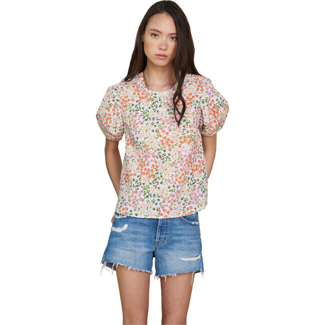 Women's Mojito Puff Sleeve Relaxed Fit Top, Spring Blooms