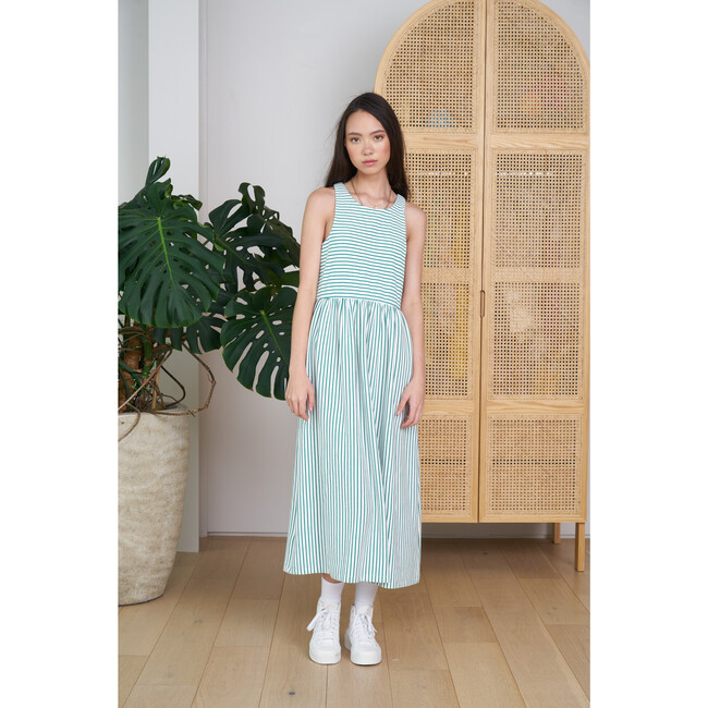 Women's Renzo A-Line Dress, Green Stripe - Dresses - 2